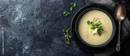 Vegan cream soup top view w...