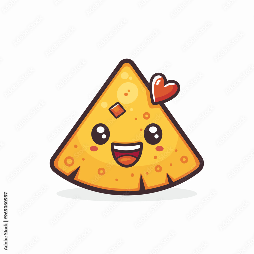 Cheerful nacho triangle smiling, ideal for a fun and tasty snack Cheerful nacho triangle smiling, ideal for a fun and tasty snack