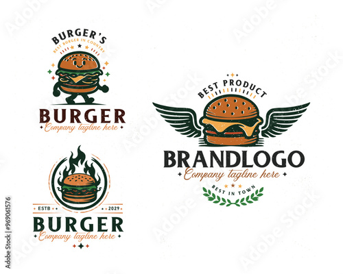 Set bundle classic cheese burger logo design for business company