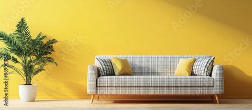 Stylish sofa with a plaid p...
