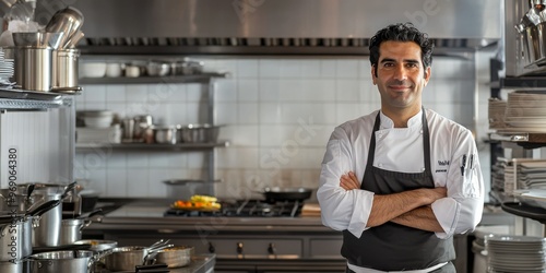 Fototapeta Naklejka Na Ścianę i Meble -  Upscale Restaurant Kitchen with a Professional Chef Showcasing Gourmet Cuisine