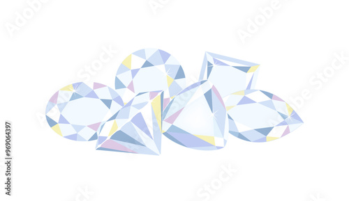 Heap of gemstone isolated on white background. Vector cartoon flat illustration of diamonds.