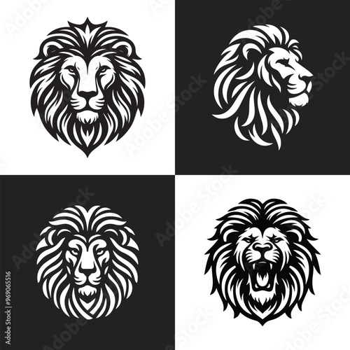 Lion head logo vector stencil set.
