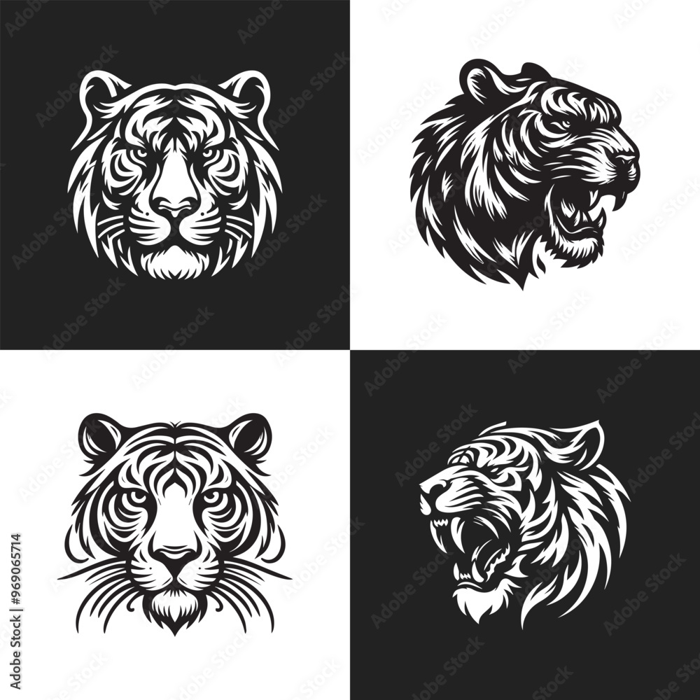 Obraz premium Tiger Head silhouette vector illustration.