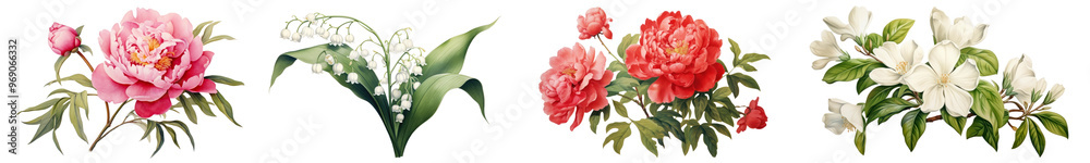 Fototapeta premium Vintage flower png cut out element set