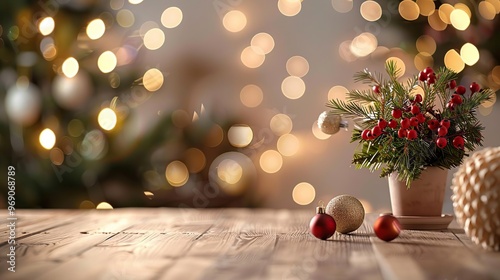 a potted plant with berries and pine cones on a table