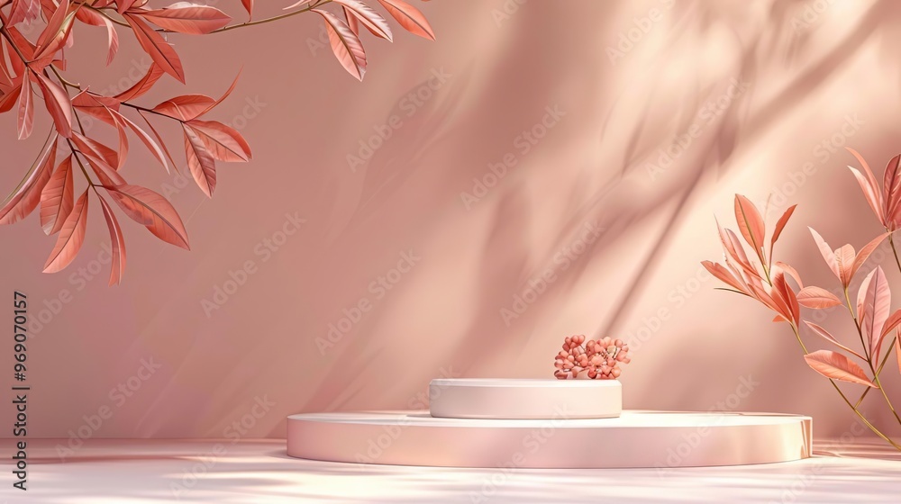 a white cake on a white pedestal with red leaves a white cake on a white pedestal with red leaves