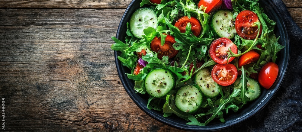 Bowl of delicious salad on a colored background. with copy space image. Place for adding text or design Bowl of delicious salad on a colored background. with copy space image. Place for adding text or design