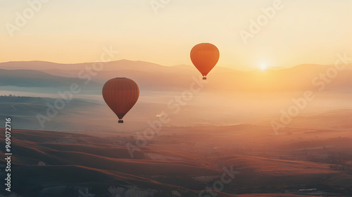 Travel inspiration with hot air balloons at sunrise