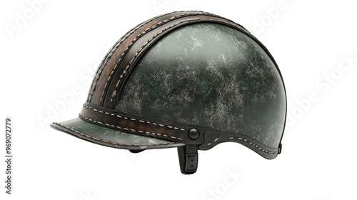 Vintage Leather Motorcycle Helmet with Stitching photo