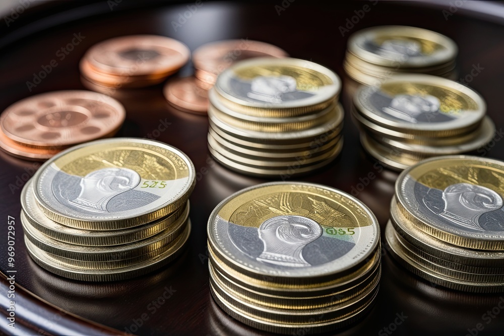 Elegant Swiss Francs on a Dark Wood Table Displaying Wealth and Finance Elegant Swiss Francs on a Dark Wood Table Displaying Wealth and Finance
