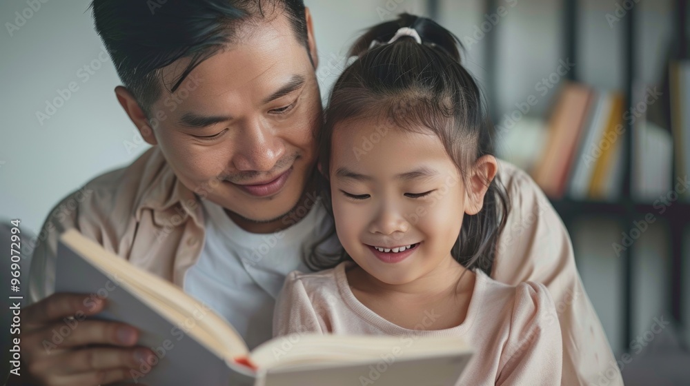 A touching family scene of a father reading a storybook to his child, highlighting their connection. A touching family scene of a father reading a storybook to his child, highlighting their connection.