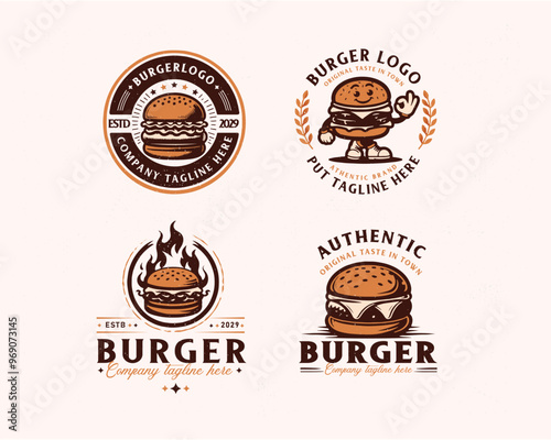 Set bundle classic cheese burger logo design for business company