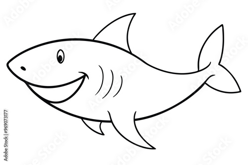 Happy Shark with a big smile line art vector illustration