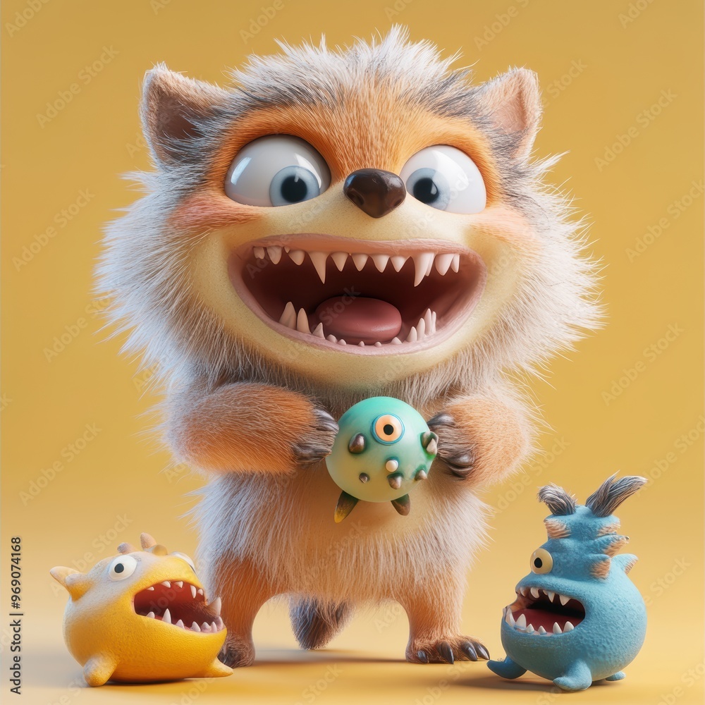 Playful Furry Monster Holding a Toy