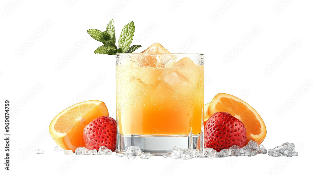 Orange Juice with Ice and Strawberries Orange Juice with Ice and Strawberries