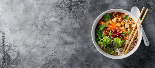Top view of soba noodles wi...