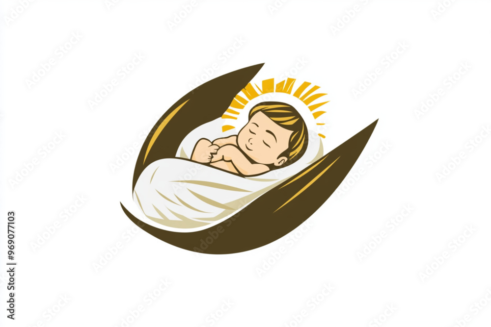 Vector stylized logo of baby jesus , isolated on white background 