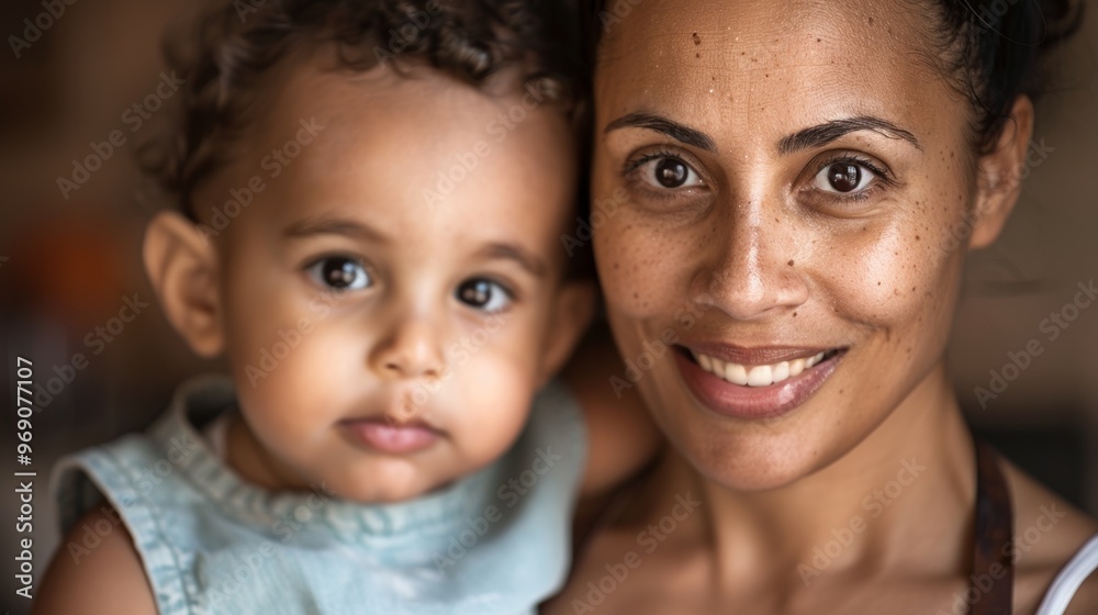 Closeup portrait of a mother and her toddler son bake together in the kitchen. Closeup portrait of a mother and her toddler son bake together in the kitchen.