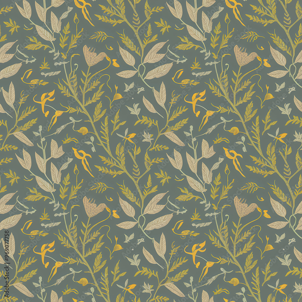 whimsical surface pattern with hand-drawn elements like leaves, flowers, and birds, arranged in a elegant design. whimsical surface pattern with hand-drawn elements like leaves, flowers, and birds, arranged in a elegant design.