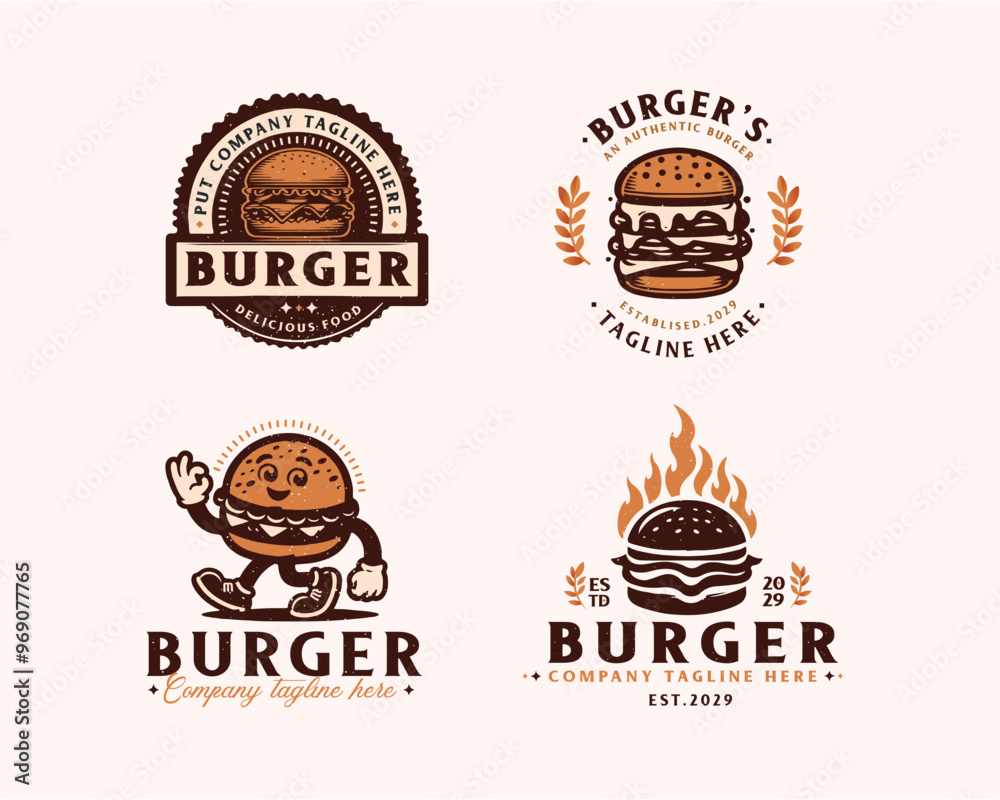 Obraz premium Set bundle classic cheese burger logo design for business company