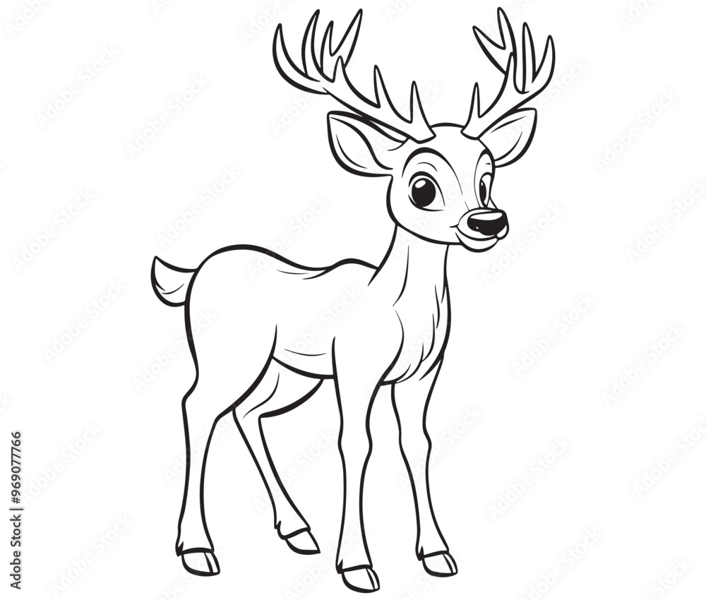 Obraz premium Deer cartoon isolated on white background cute animals coloring page