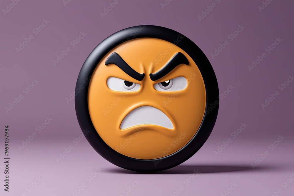 Three-Dimensional Angry Face Emoji with Furrowed Brows and Upset Expression Three-Dimensional Angry Face Emoji with Furrowed Brows and Upset Expression