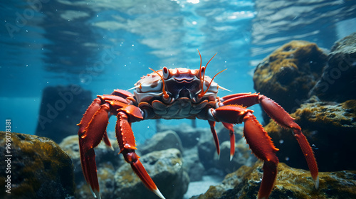 A dexterous crab showcasing its agility by scuttling through an intricate underwater obstacle course. photo