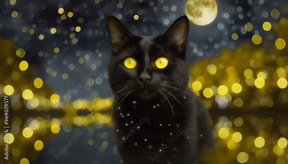 Black cat with yellow eyes