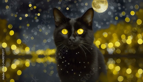 Obraz na płótnie Black cat with yellow eyes w salonie