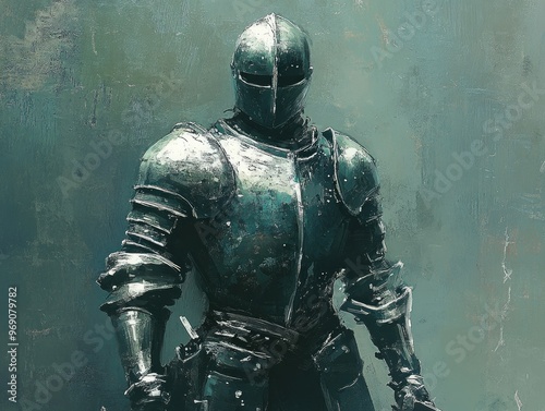 Knight in shining armor a fantasy swordsman depicted as a medieval soldier adorned in plated armor Fantasy illustration photo