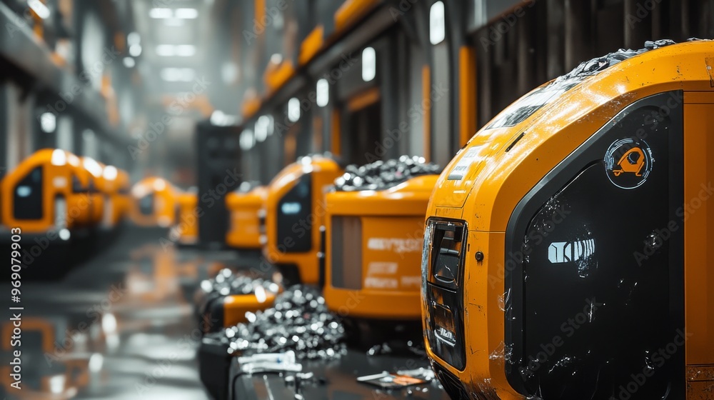 Futuristic autonomous waste management systems with AI sorting and recycling: Robotic waste management facilities turning trash into usable materials. Futuristic autonomous waste management systems with AI sorting and recycling: Robotic waste management facilities turning trash into usable materials.
