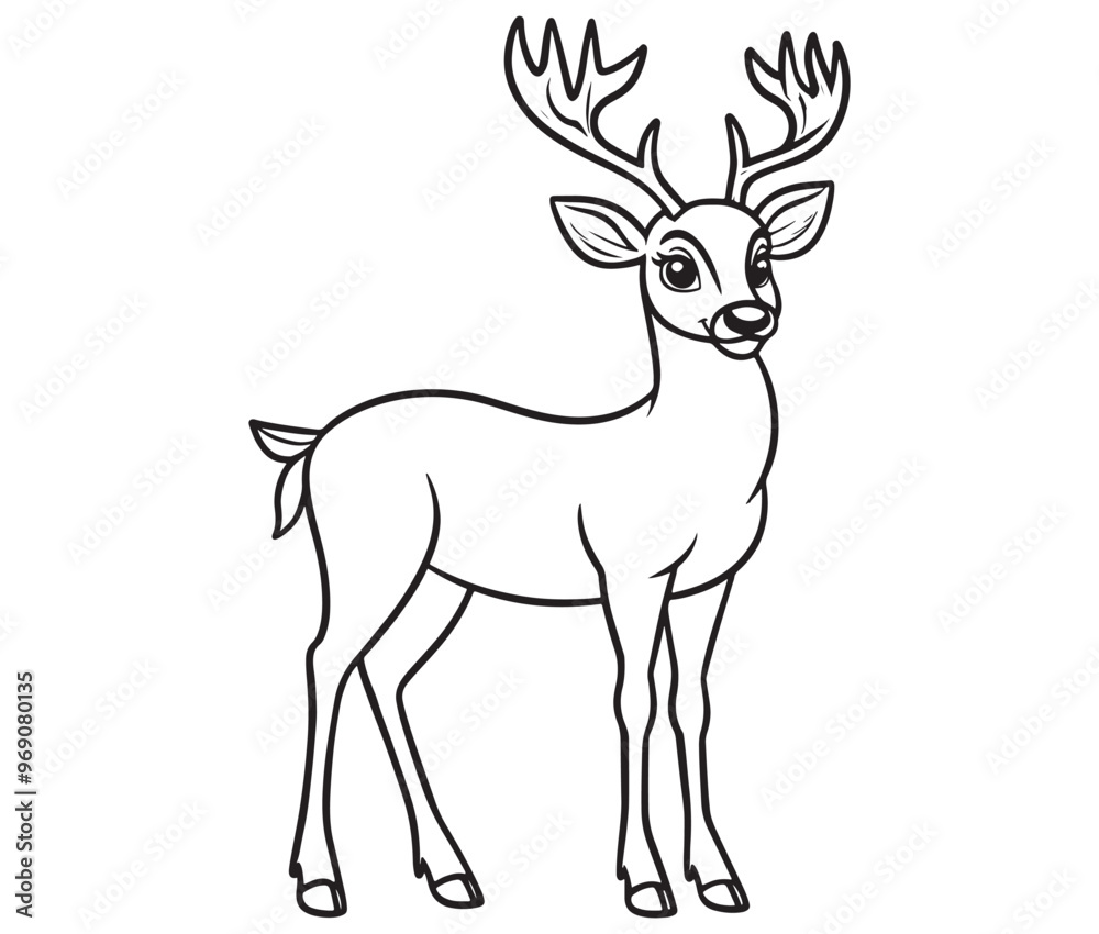 Deer cartoon isolated on white background cute animals coloring page