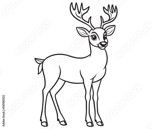 Deer cartoon isolated on white background cute animals coloring page