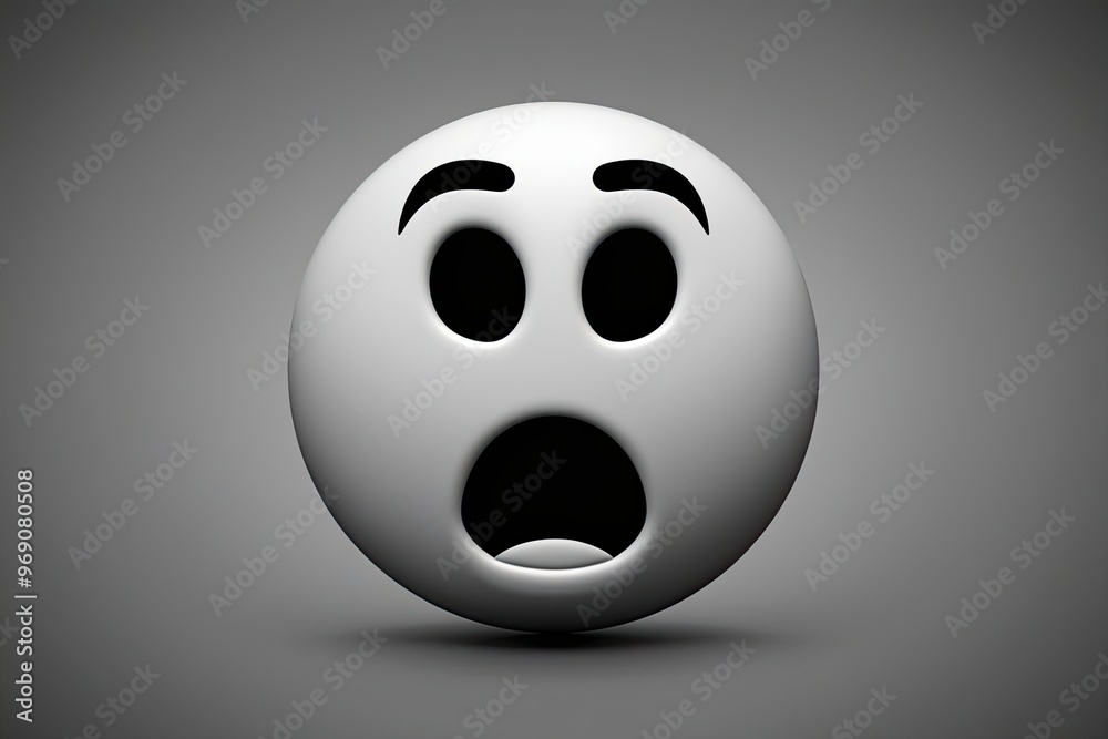 Fototapeta premium Three-Dimensional Startled Emoticon Face Icon with Shocked Expression