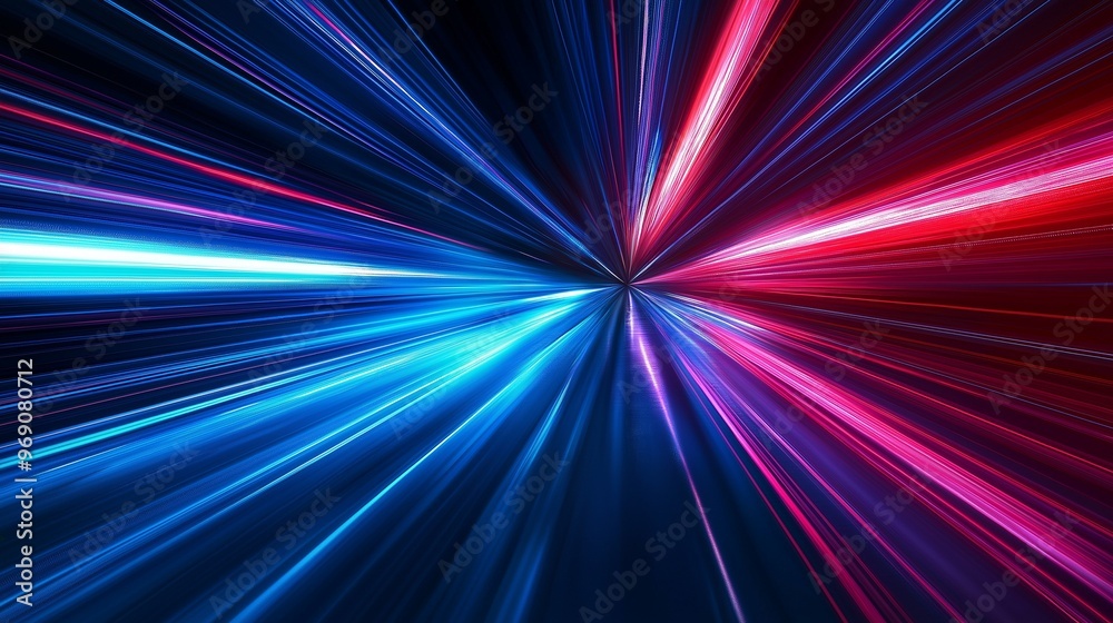 Obraz premium High-Speed Light Trails in Blue and Red on Black