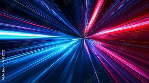 High-Speed Light Trails in Blue and Red on Black