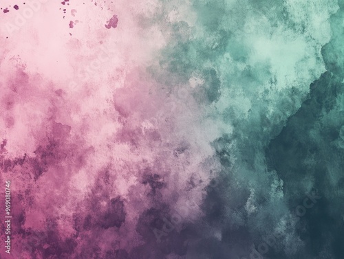 Fantasy background featuring dark green violet and pink hues with fluffy watercolor stains and a misty texture creating a romantic dreamy atmosphere photo