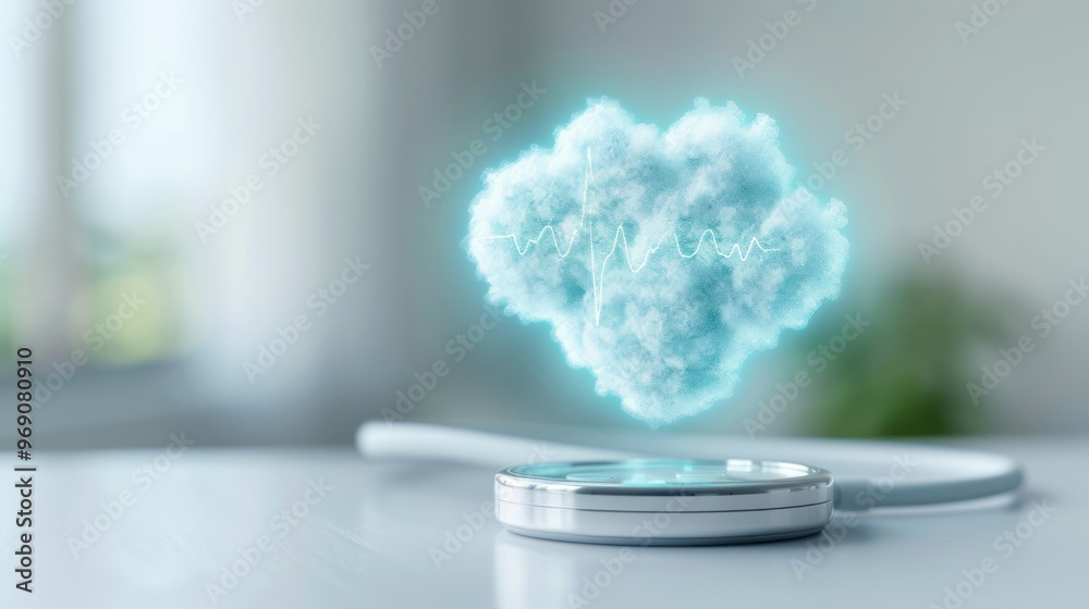 A smart healthcare device, such as a connected blood pressure monitor or glucose meter, syncing data to the cloud