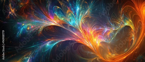 Vibrant abstract image created through computer generated fractal art