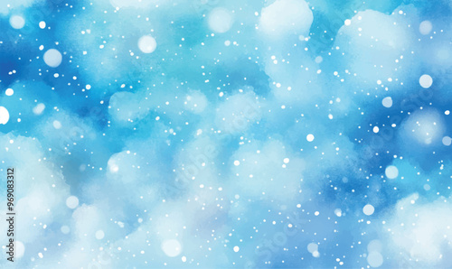 watercolor background, soft watercolor snow on a light blue background, gently blurred, creating the effect of a soft winter snowfall
