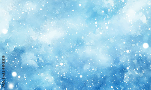 watercolor background, soft watercolor snow on a light blue background, gently blurred, creating the effect of a soft winter snowfall
