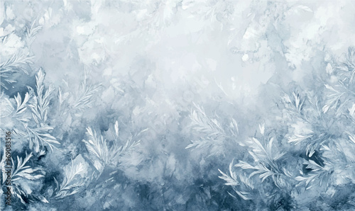 Watercolor delicate background with abstractions reminiscent of frost patterns on windows, done in cool shades of white and silver