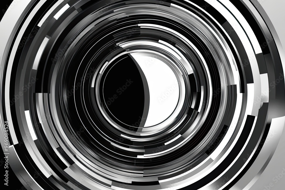 Variegated Black and White Shifting Background with Creative Circular Abstract Design for Promotional Use