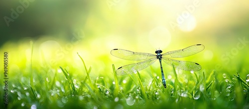 Dragonfly on grass with a g...