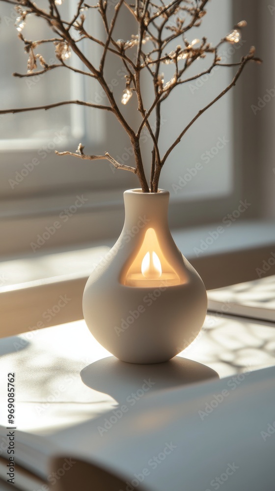 Minimalist ceramic vase with branches and soft Minimalist ceramic vase with branches and soft
