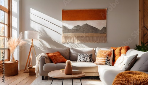 Cozy living room with orange tones