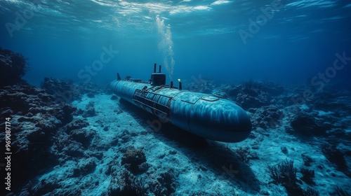 Autonomous AI-powered submarines mapping the ocean for scientific research: Underwater drones scanning the sea floor and collecting data on marine ecosystems and geology.