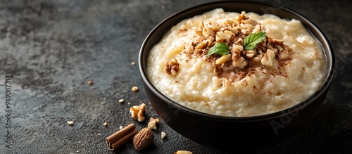 Rice pudding topped with nu...