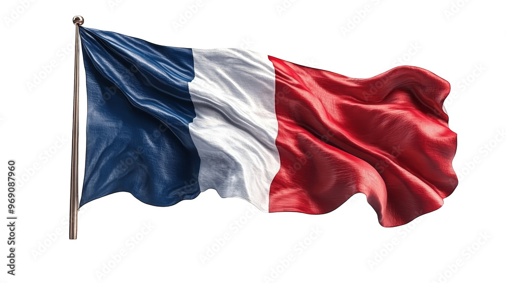 French Flag Waving on Flagpole with Glitch Effect French Flag Waving on Flagpole with Glitch Effect